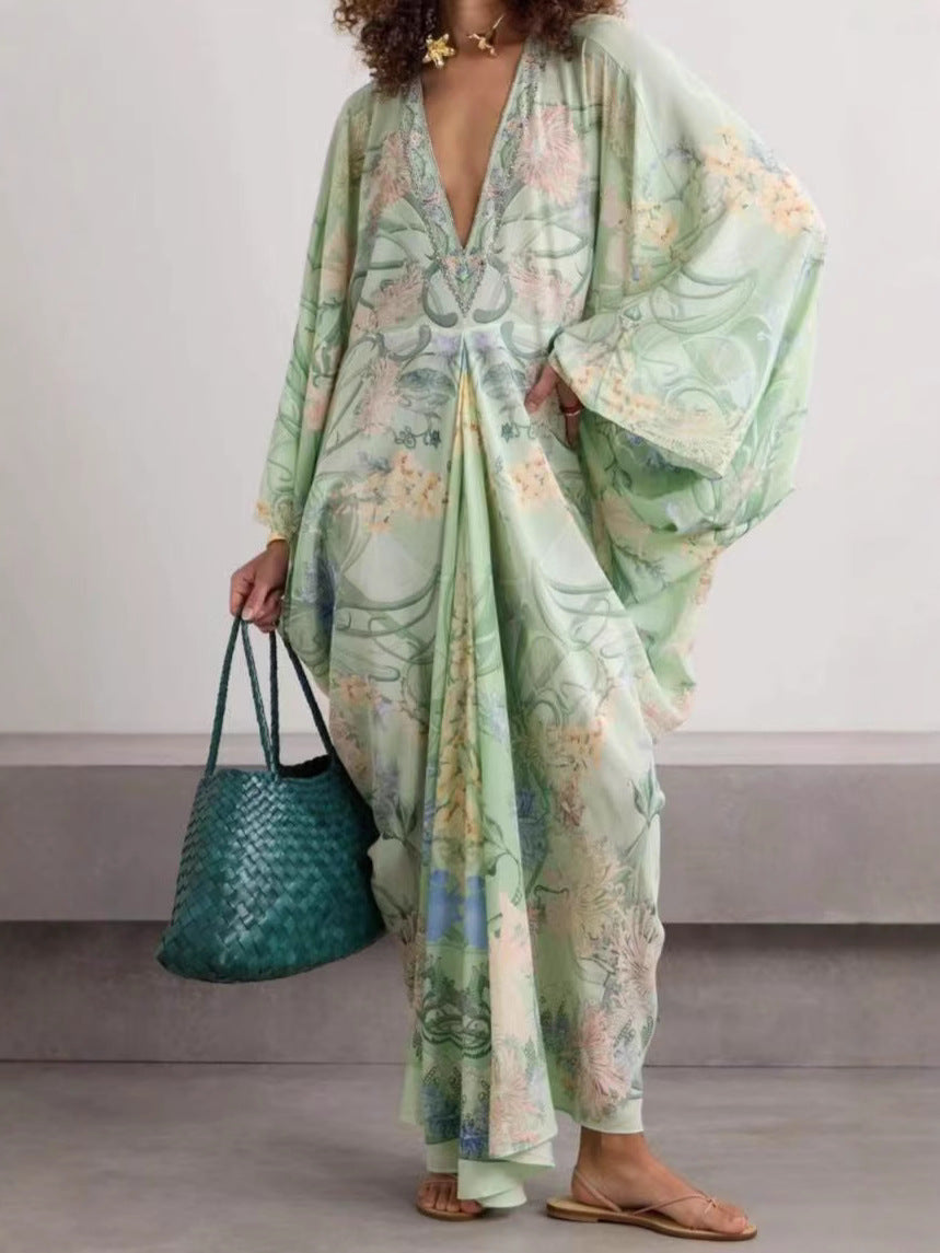 Flowy Printed V-Neck Dress