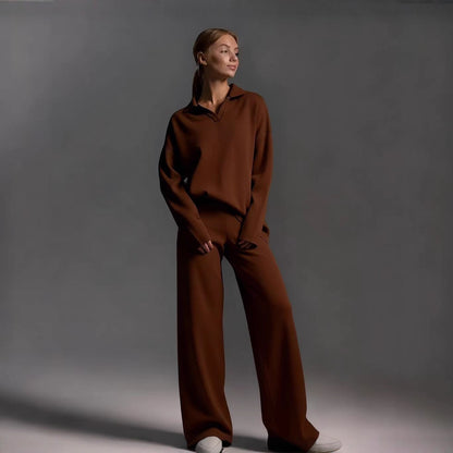 Women's casual long-sleeved solid-color sports outfit