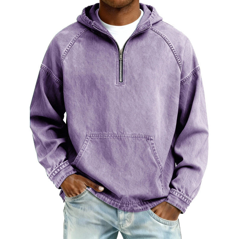 Mens Retro Half Zip Hooded Sweatshirt