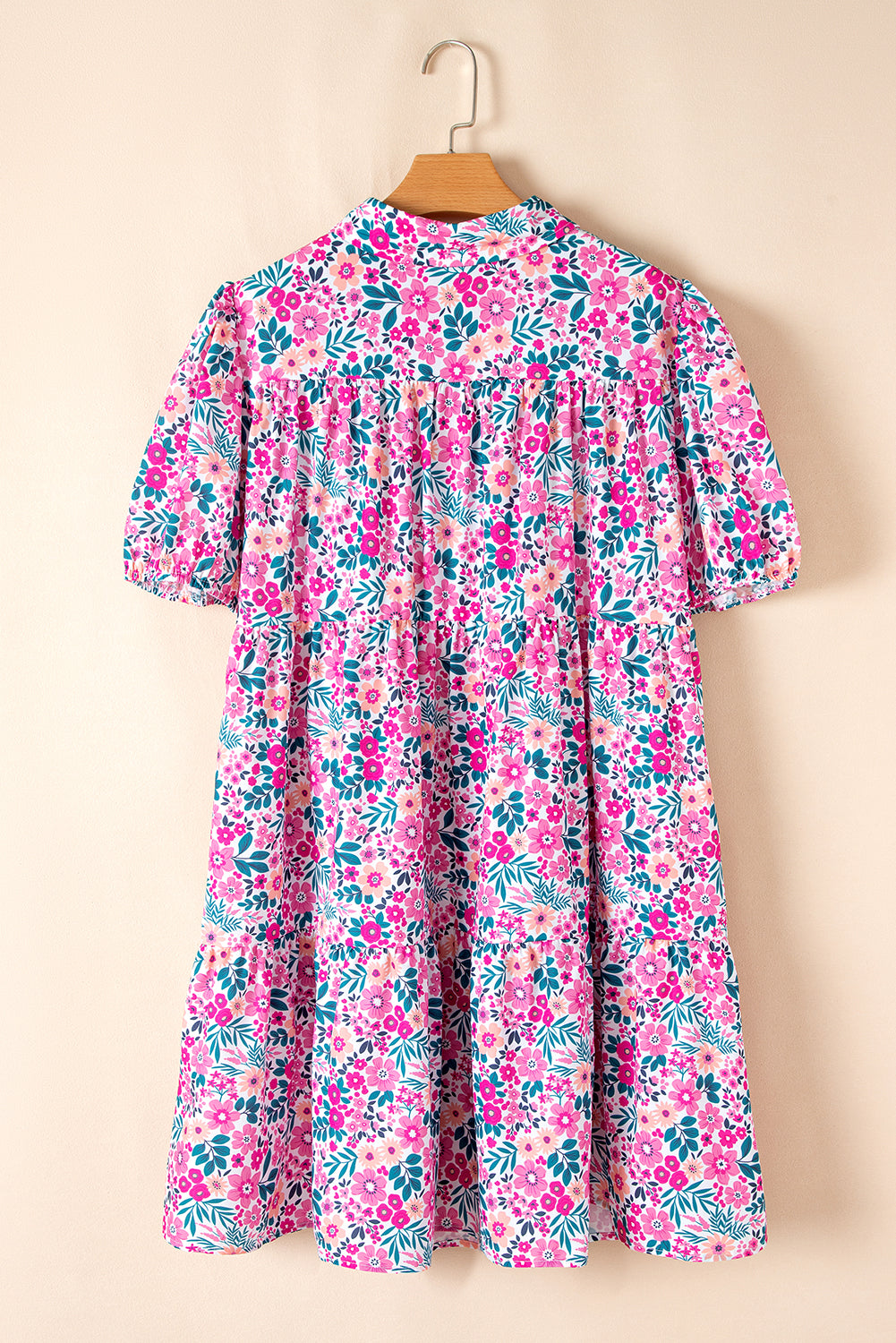 Roze A-lijn jurk met bloemenprint en halve knoopjes plus size