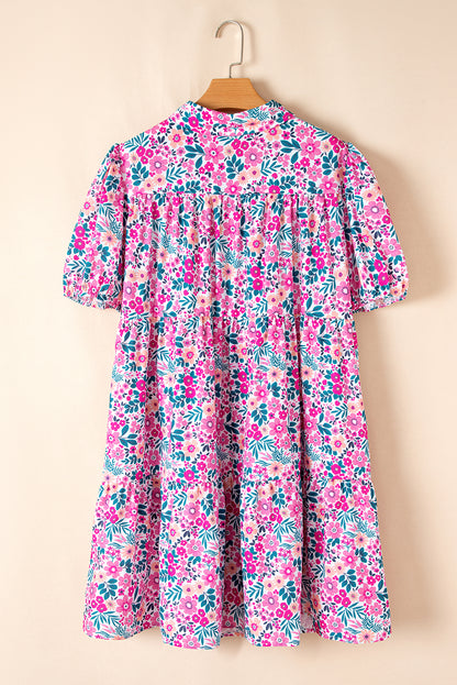Roze A-lijn jurk met bloemenprint en halve knoopjes plus size