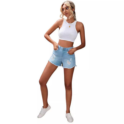 Amerikaanse hoge taille denim shorts voor dames
