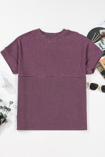 Effen geribde T-shirt met opstaande kraag en korte mouwen