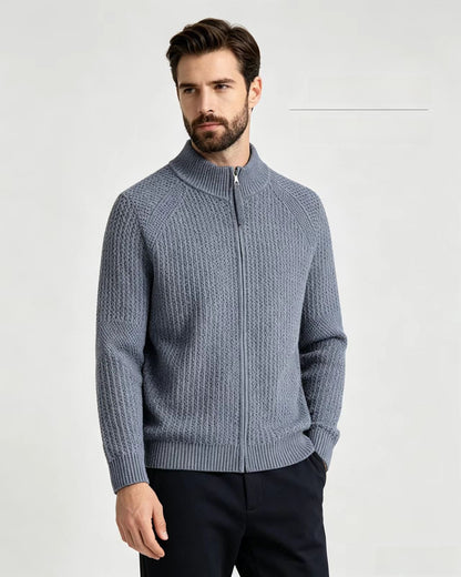 Mens Stand Collar Zip Up Knit Cardigan