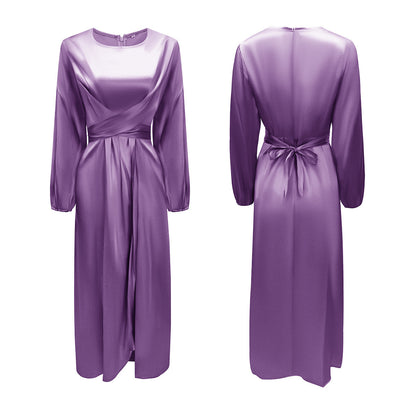 Elegant Satin Tie-Waist Long Dress