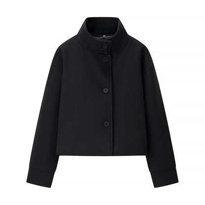 Short Stand-Collar Single-Breasted Elegant Woolen Coat