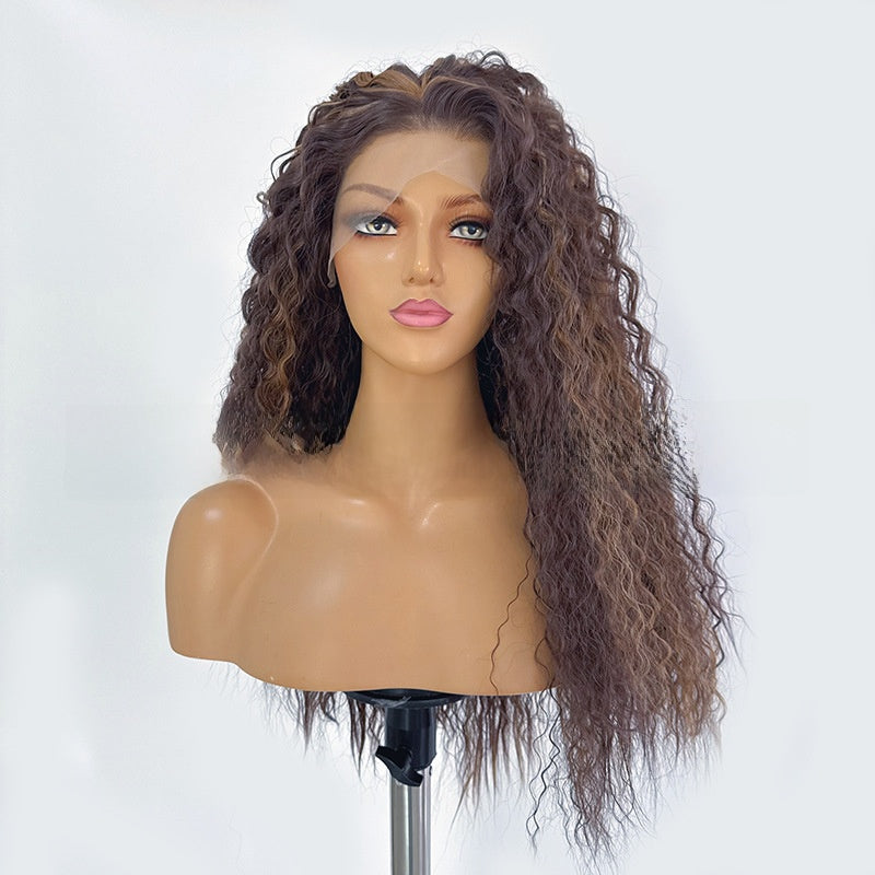 Long Curly Synthetic Fiber Wig with Hand-Crocheted Lace