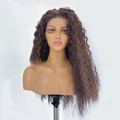 Long Curly Synthetic Fiber Wig with Hand-Crocheted Lace