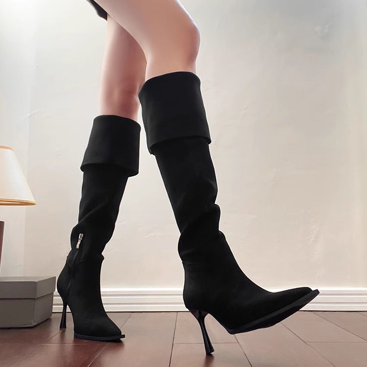 Retro Suede High Heel Over Knee Boots