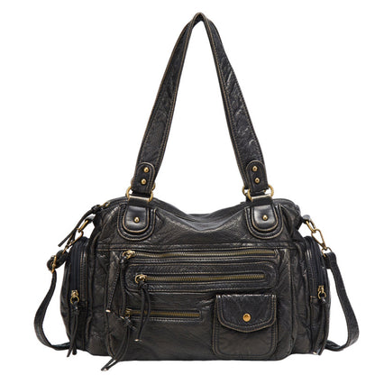 Large Capacity Retro Style Multi-Pocket Tote Bag