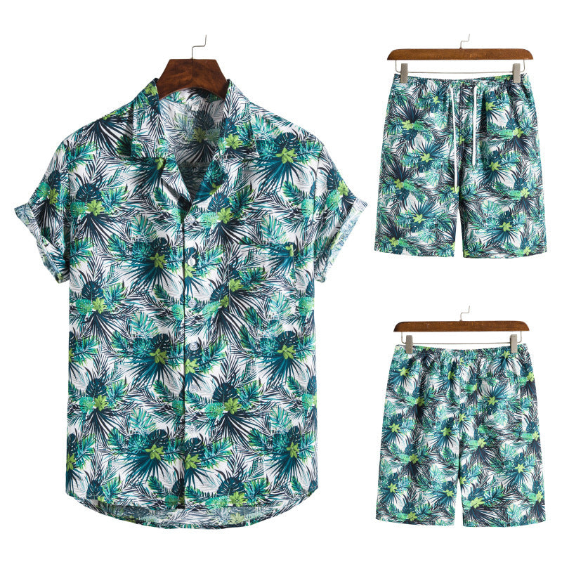 Hawaiian Series Strand Stijl Korte Mouw Shirt Strandbroek Tweedelig Set