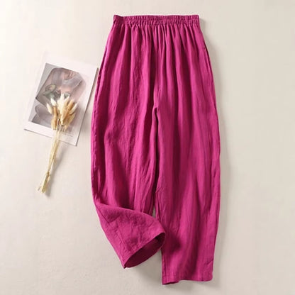 Cotton and Linen Casual Cropped Pants