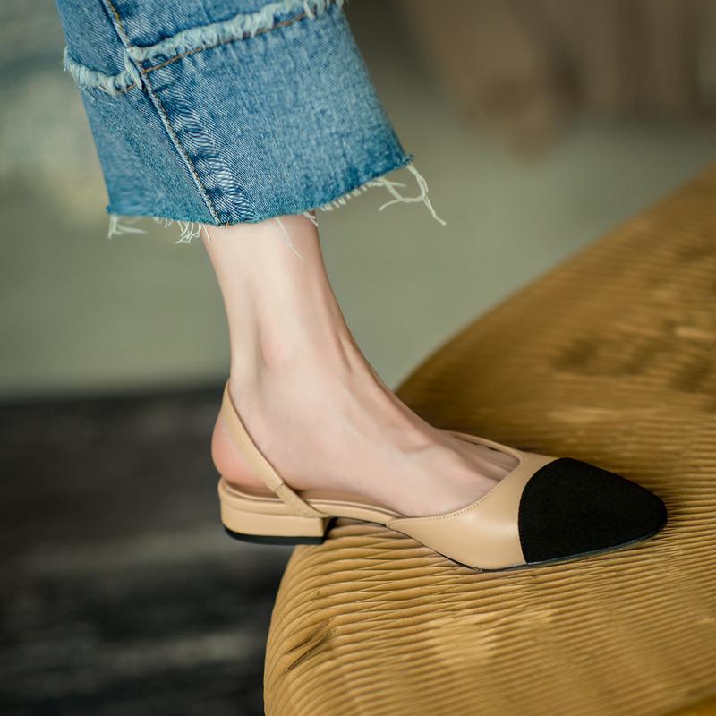 Womens Soft Leather Color Block Sandals with Square Toe