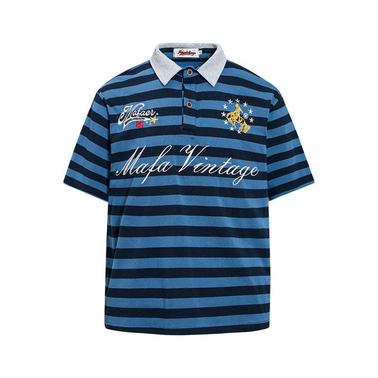 Gestreepte poloshirt met letterprint en korte mouwen