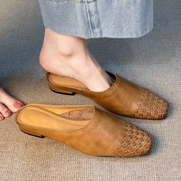 Sheepskin Version ~ French Retro Braided Toe-Cap Half Slippers for Women, Fashionable Lazy Slip-On Casual Sandals for Outer Wear