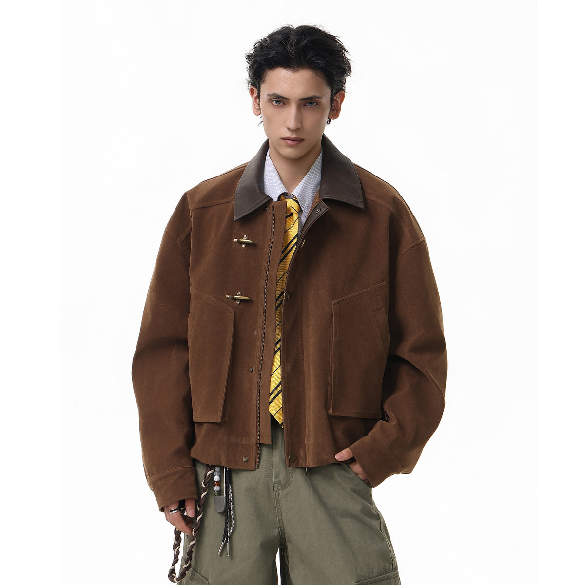 Boxy BarnStyle Jacket with Leather Collar