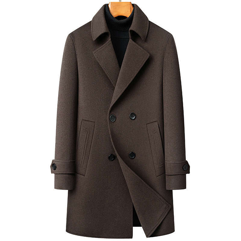 Men's Double-Breasted Wool Overcoat with Detachable Liner