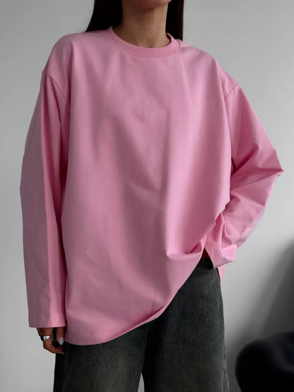 Womens Long Sleeve Cotton T-Shirt Loose Fit Casual Top