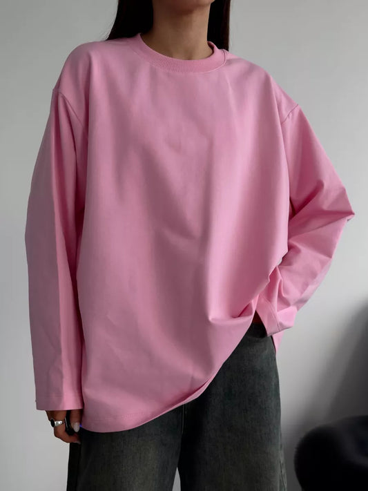 Womens Long Sleeve Cotton T-Shirt Loose Fit Casual Top