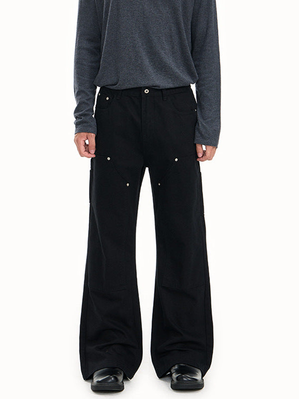 Gewassen katoenen flared cargo broek met klinknagels