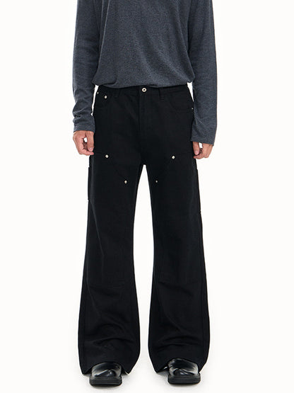 Gewassen katoenen flared cargo broek met klinknagels