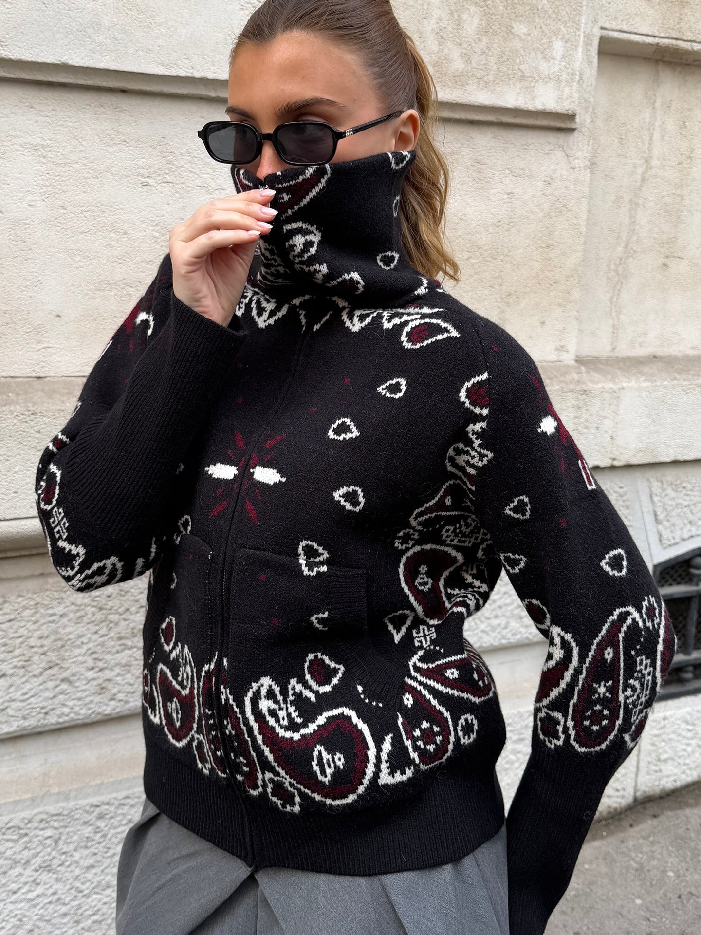 Retro Paisley Print Knitted Cardigan