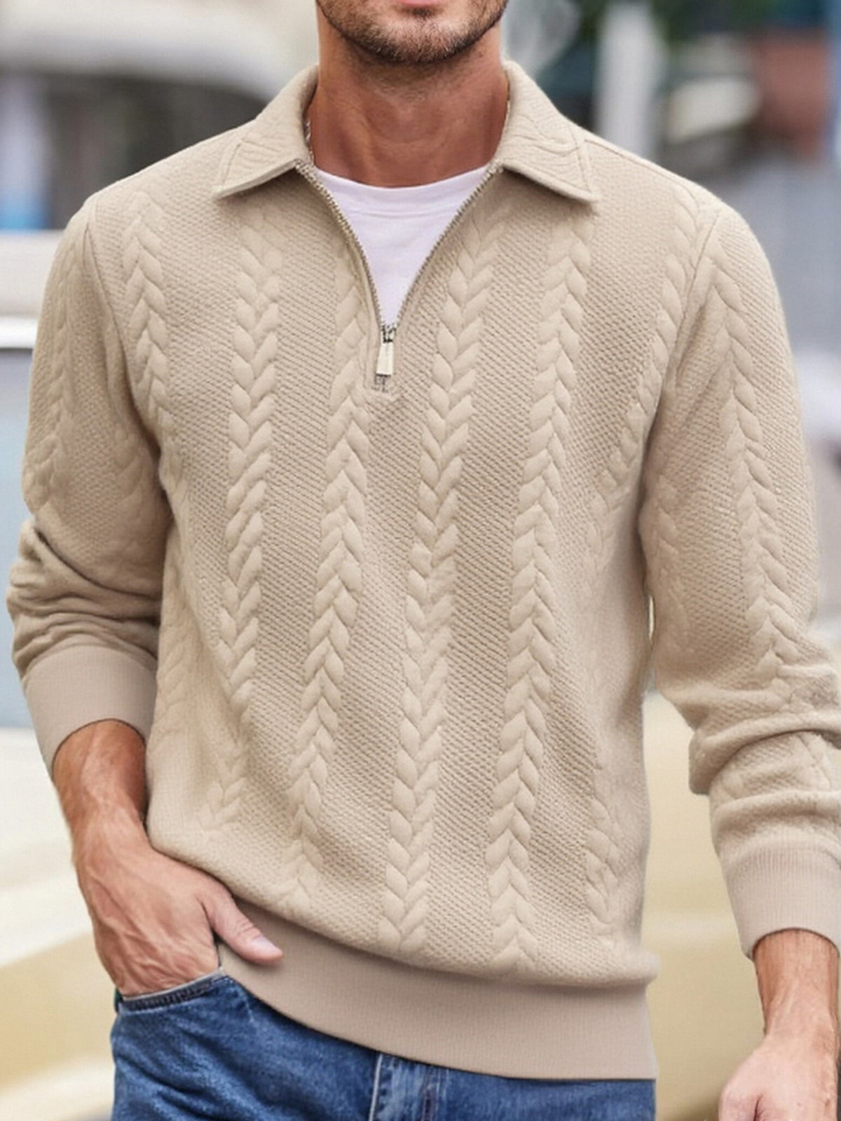 Jacquard Half Zip Sweatshirt