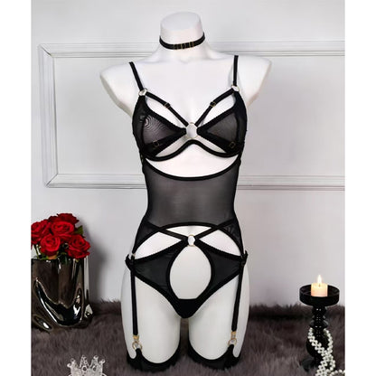 Sexy SeeThrough Mesh Lingerie Body Shaping TwoPiece Set