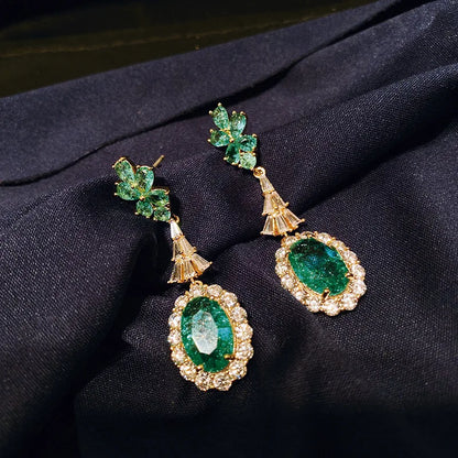 Fashion Green Broken Cubic Zirconia  Wedding Bridal Earring for Women Trendy Jewelry