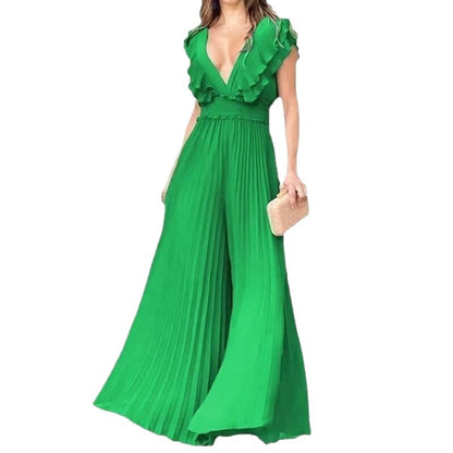 Sexy jumpsuit met V-hals ruches en compressie-effect