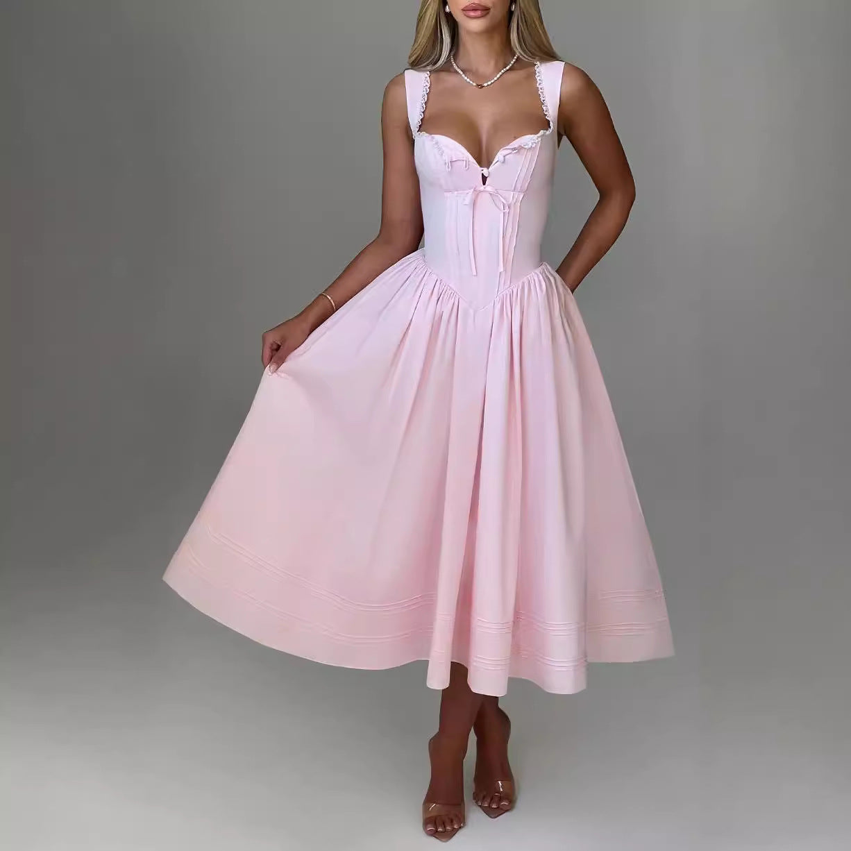 Elegant Fashion High-Waist Backless Strapless Solid Color Dress for Women