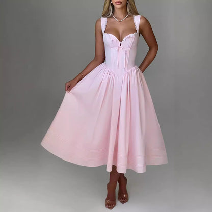 Elegant Fashion High-Waist Backless Strapless Solid Color Dress for Women