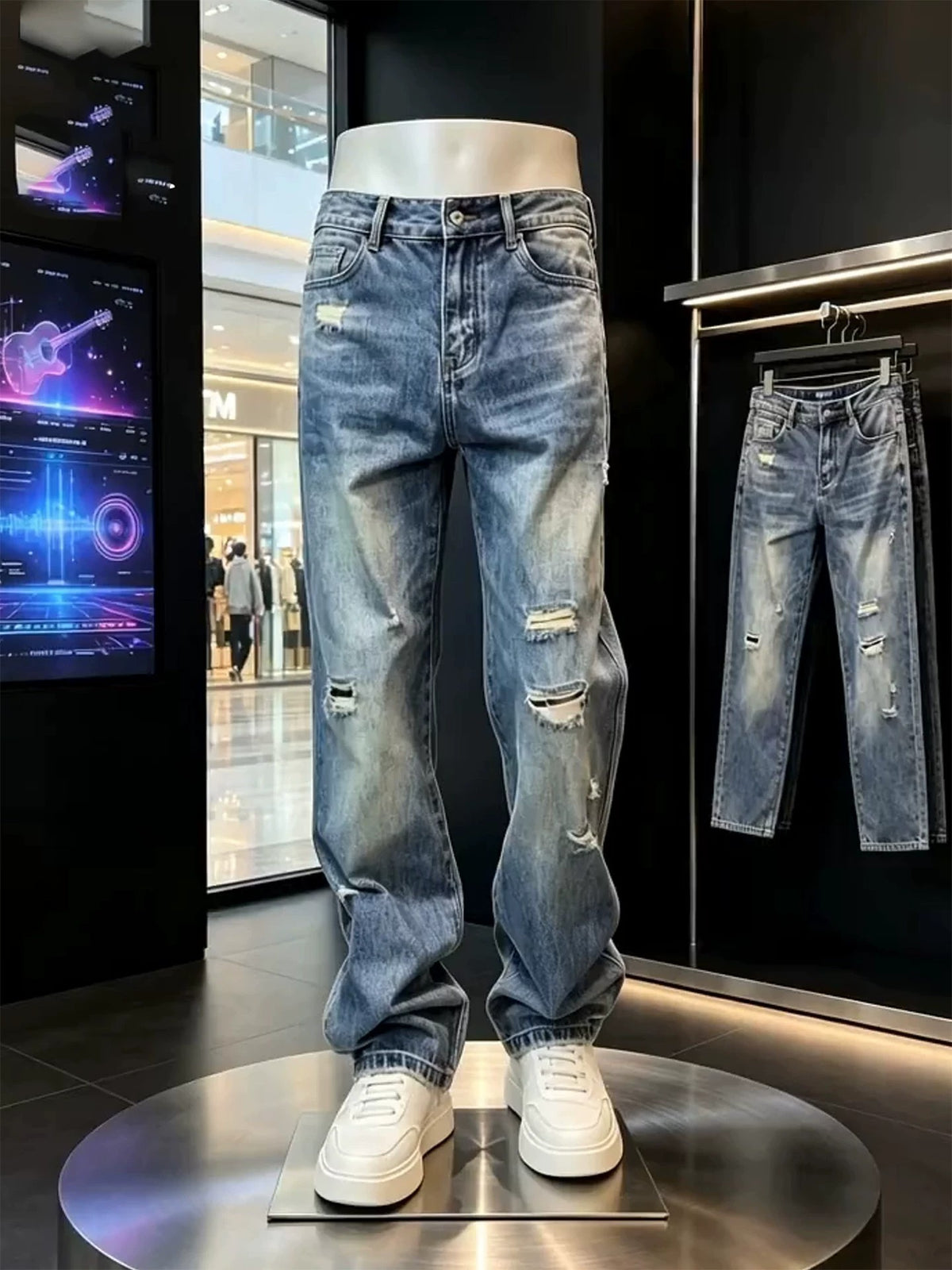 Slim-Fit Ripped Denim Pants