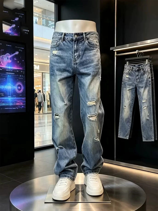Slim-Fit Ripped Denim Pants