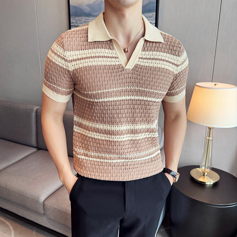Summer men's thin striped T-shirt short sleeved