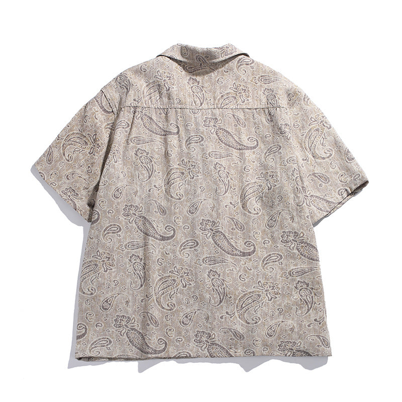 Patch Pocket Loose Cuban Collar Floral Short Sleeve Shirt Men