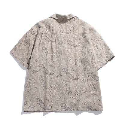 Patch Pocket Loose Cuban Collar Floral Short Sleeve Shirt Men