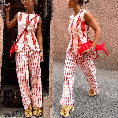 Vest and Long Pants Printed Set