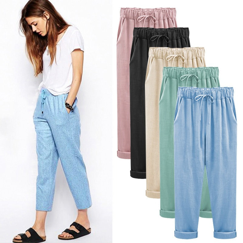 Autumn new pants women's cotton and linen cropped pants