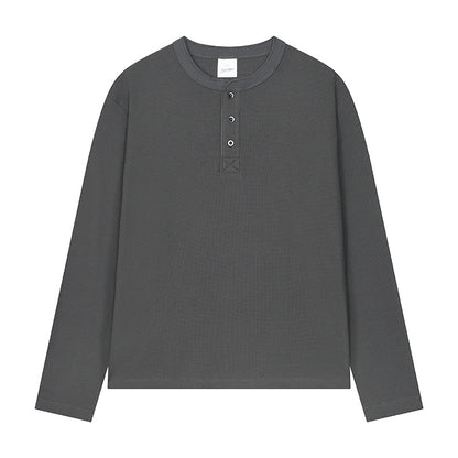 Men's Lightweight Waffle Knit Long Sleeve Henry Collar T-Shirt