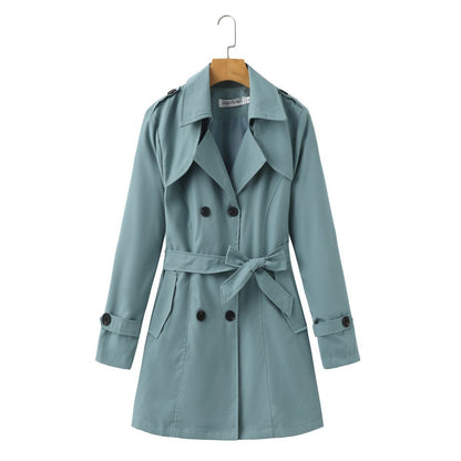Women's Korean Style Mid-Long Trench Coat with Pockets