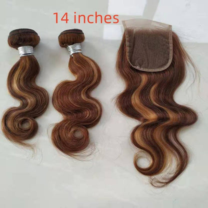 Real Hair Weave Colorblock Body Wave Human Hair Bundle With Closure