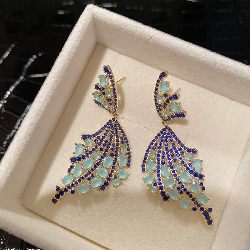 Temperament retro high-end blauwe/groene vlinder oorbellen