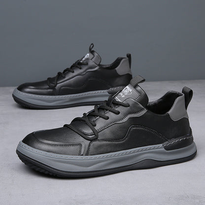 Genuine Leather Mens Casual Shoes Breathable Lace-Up Sneakers