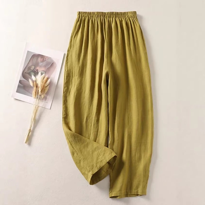 Cotton and Linen Casual Cropped Pants