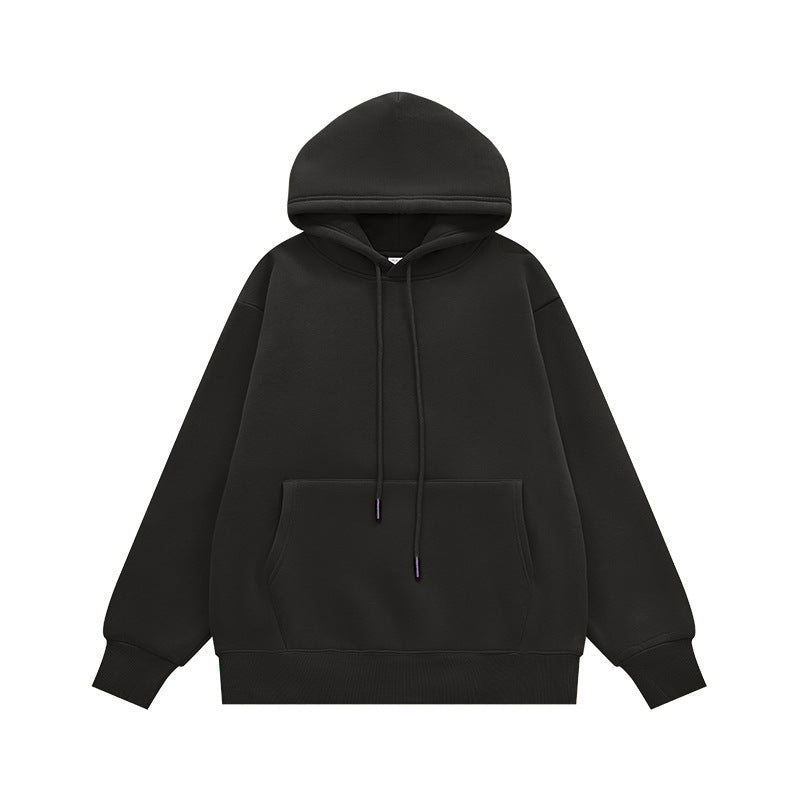 Men Solid Color Fleece Hooded Sweatshirt 350g Heavyweight Pullover
