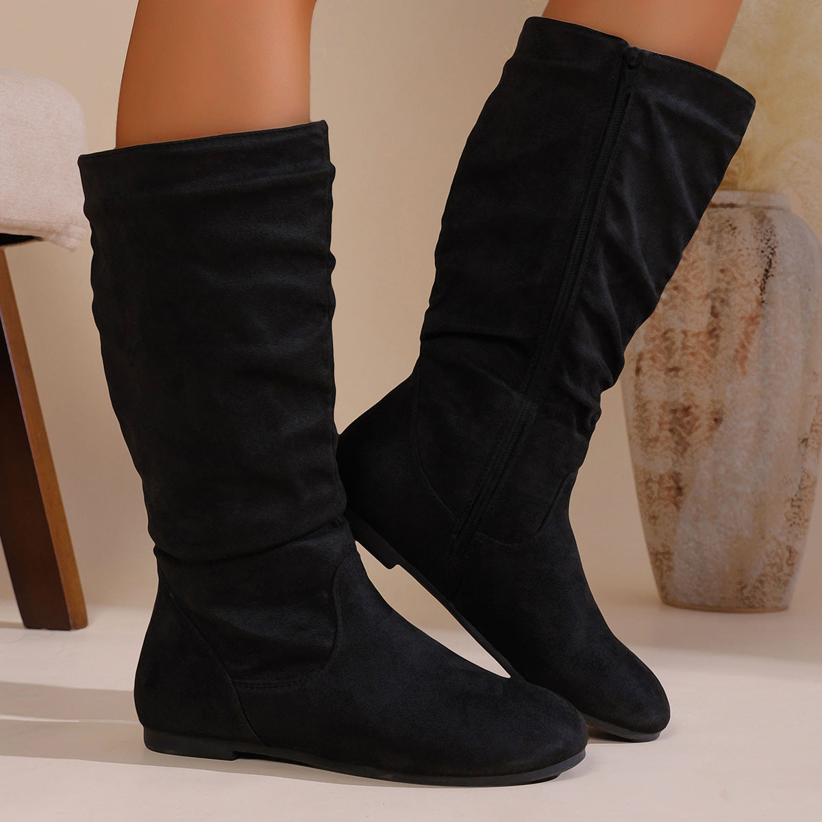 Women's Side Zipper Round Toe Boots