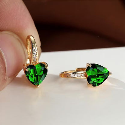 Women's Heart-Shaped Zircon Inlay Copper Earrings