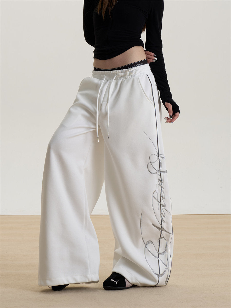 Letter Print Wide-Leg Sweatpants for Women, New Spring and Summer Loose Long Pants, Sports Casual Pants