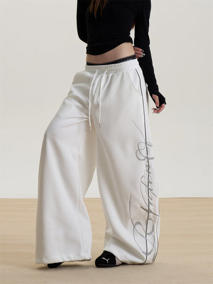 Letter Print Wide-Leg Sweatpants for Women, New Spring and Summer Loose Long Pants, Sports Casual Pants